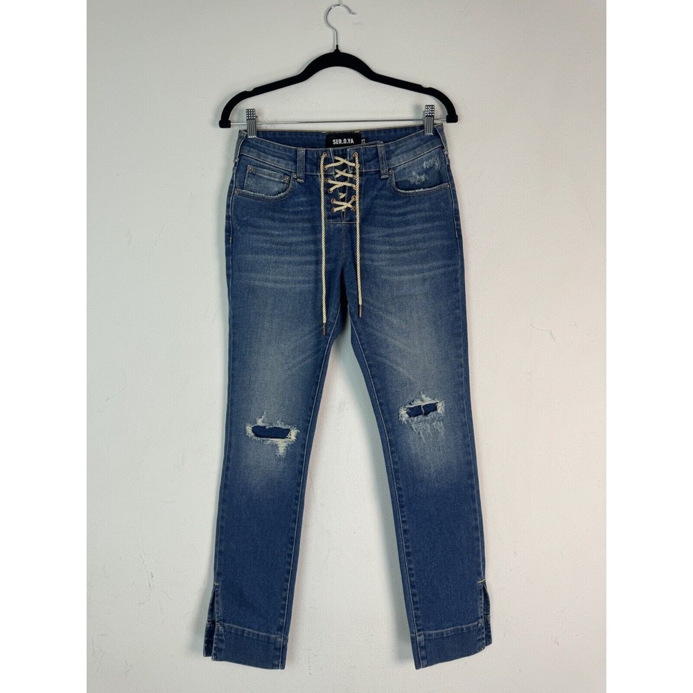SER.O.YA Luca Lace Up Distressed Skinny Ankle Jeans in Cyprus Size 25